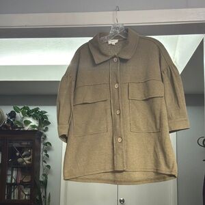 ODDY Tan Utility Jacket with Prominent Collar and Shacket Style
